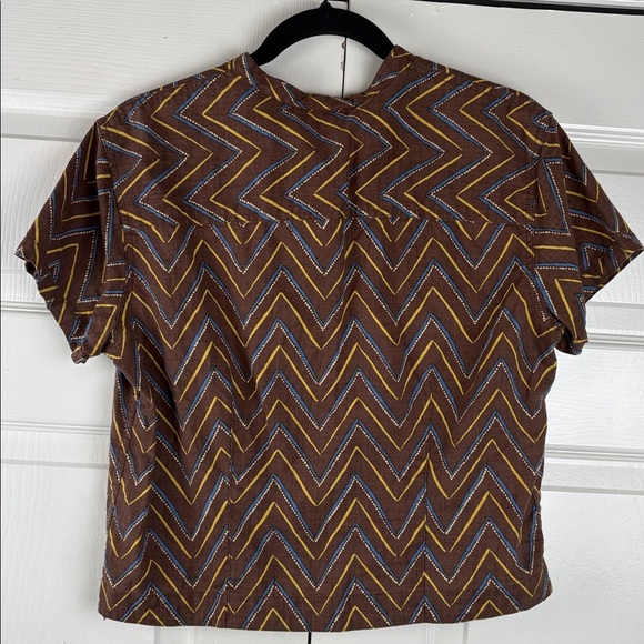 Liz Claiborne Bintage Brown Chevron Linen and cotton Button Down Shirt Size 10 - Picture 6 of 7